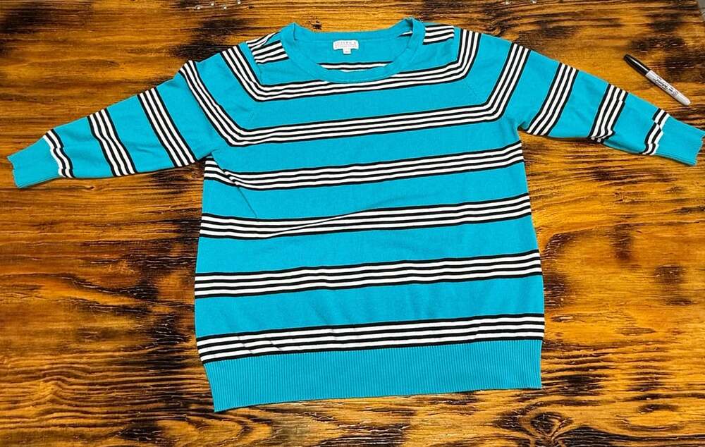 Joseph A. Sweater Size XL Blue Black White Striped Rayon Nylon Pullover